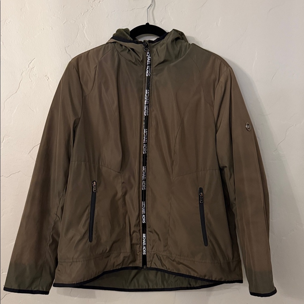 Michael Kors Women’s Hooded Athletic Logo Tape Coat, Size XL - Picture 3 of 7